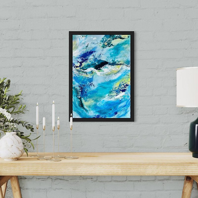 Painting Original Abstract Art Acrylic on paper / Kiss of salt water 2 - Posters - Paper Blue