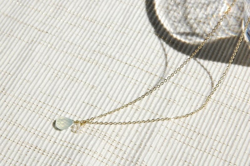 Drops and Flower Pearl Necklace Chalcedony - สร้อยคอ - เครื่องเพชรพลอย 