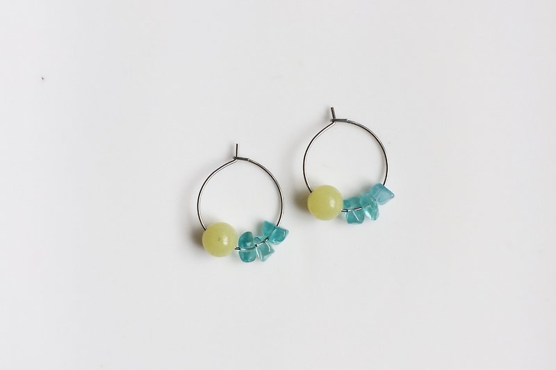 Lemon Jelly Stainless Steel Ring Glass Earrings - Earrings & Clip-ons - Glass Green