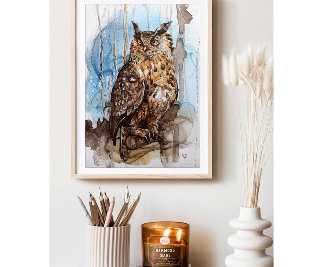 フクロウの絵 楽天市場】フクロウの絵画33*43 緑地横向き顔前タイプ【バリ直