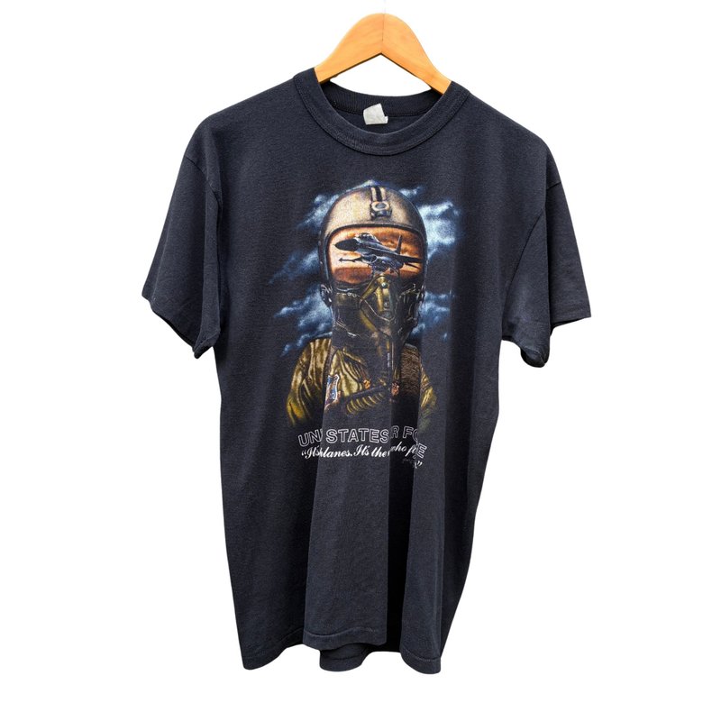 Vintage 1992 JRS Enterprises US Air Force F16 Single Stitch T Shirt - 男 T 恤 - 棉．麻 黑色