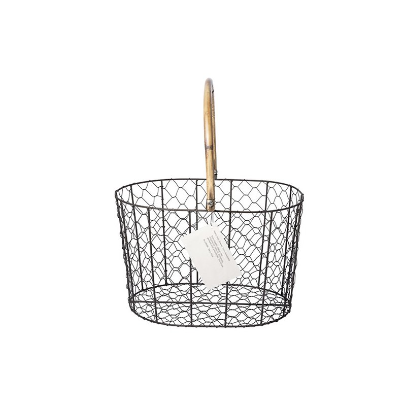 RATTAN HANDLE WIRE BASKET Large Hand-woven steel woven single vine handle storage basket - large - Shelves & Baskets - Stainless Steel Silver