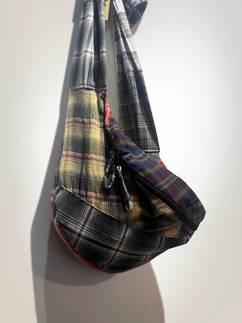 Checkered shirt patchwork crossbody bag - Messenger Bags & Sling Bags - Cotton & Hemp Multicolor