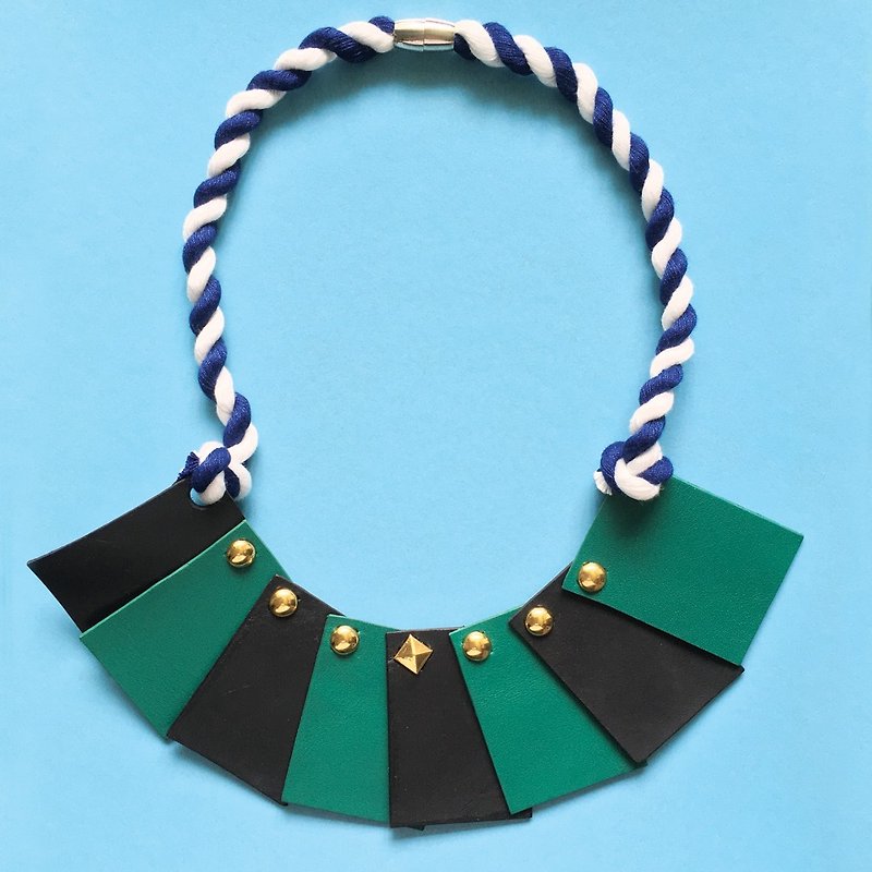 Genuine Leather Chokers Green - Geometry Colour Block Leather Necklace
