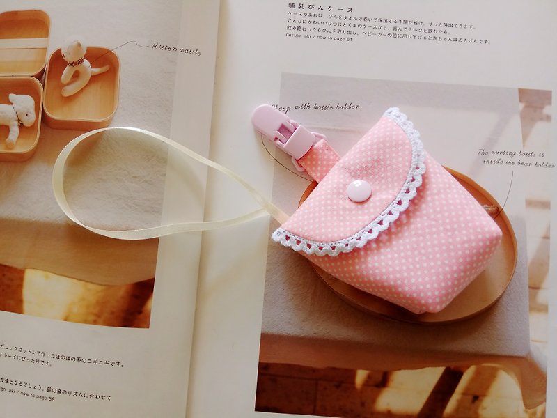 Powder water jade cotton lace Miyuki gift nipple storage bag nipple bag - Bibs - Cotton & Hemp Pink