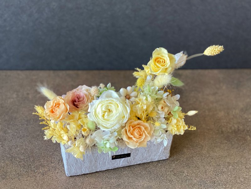 北歐簡約風 石紋 水泥 盆花 開幕慶花禮 永生花 不凋花 乾燥花 - 盆栽/植栽 - 植物．花 黃色