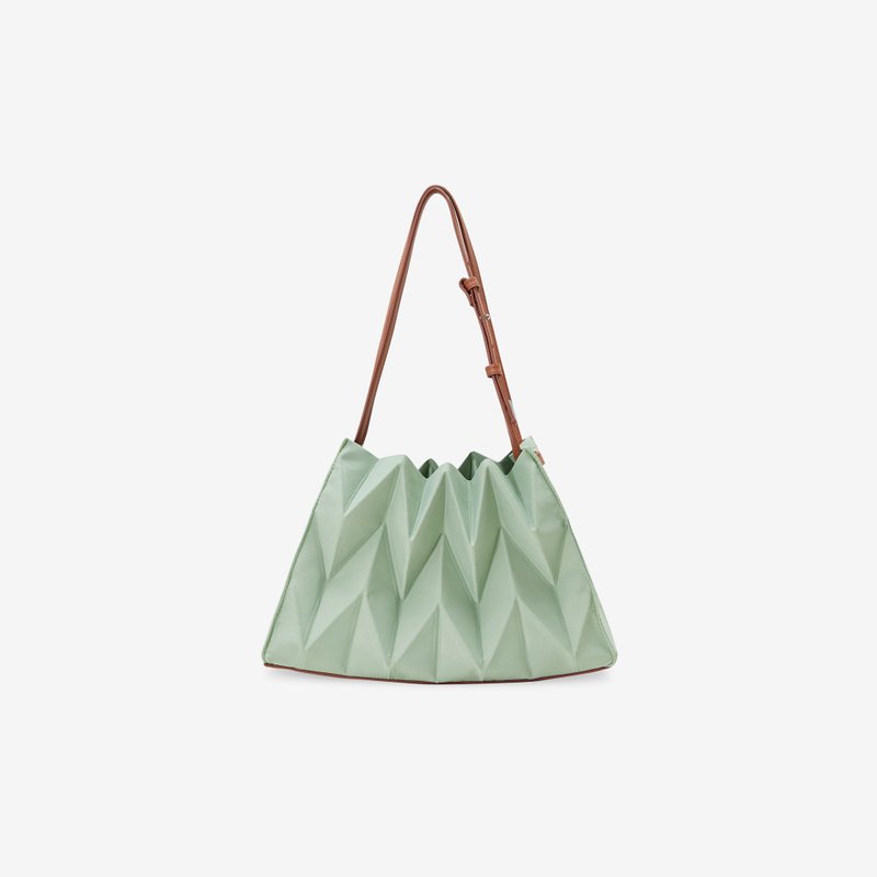 【PAVI STUDIO】W-Gyoza Knotted Thai Design Shoulder Bag-Mint Green Mint - กระเป๋าแมสเซนเจอร์ - เส้นใยสังเคราะห์ 