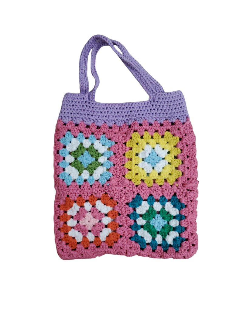 Wear politely with a handmade hook-woven floral totem contrasting handbag - Handbags & Totes - Cotton & Hemp Multicolor