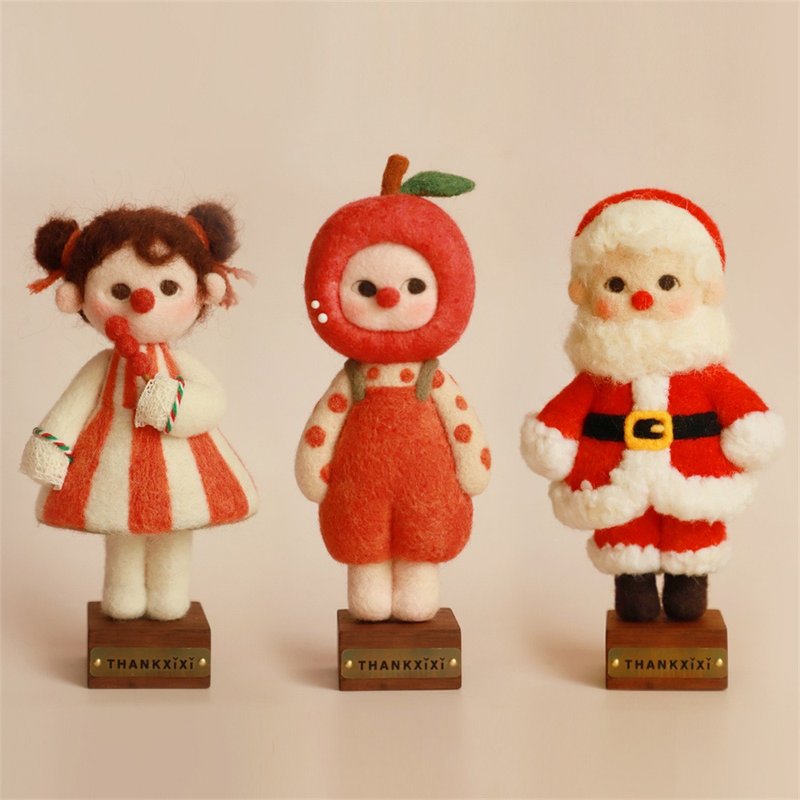 Wool felt handmade girl series Christmas doll handmade ornaments birthday New Year gift home ornaments - Brooches - Wool Red