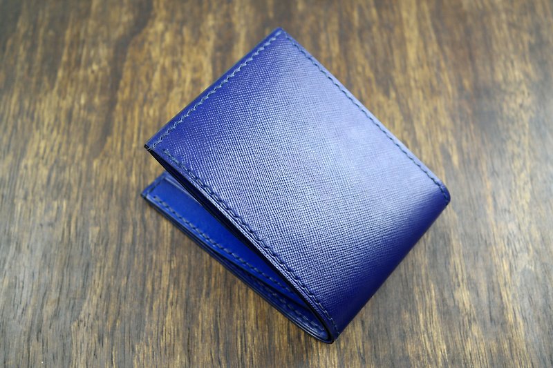APEE leather handmade ~ sportsman short clip ~ cross fine lines ~ royal blue - กระเป๋าสตางค์ - หนังแท้ สีน้ำเงิน