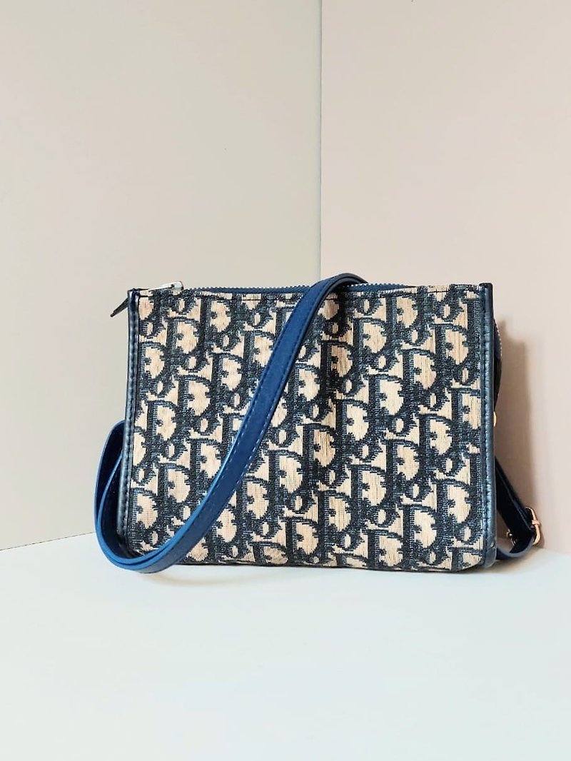 [LA LUNE] Rare second-hand Dior presbyopic shoulder bag cross-body envelope bag armpit handbag - Messenger Bags & Sling Bags - Genuine Leather Blue