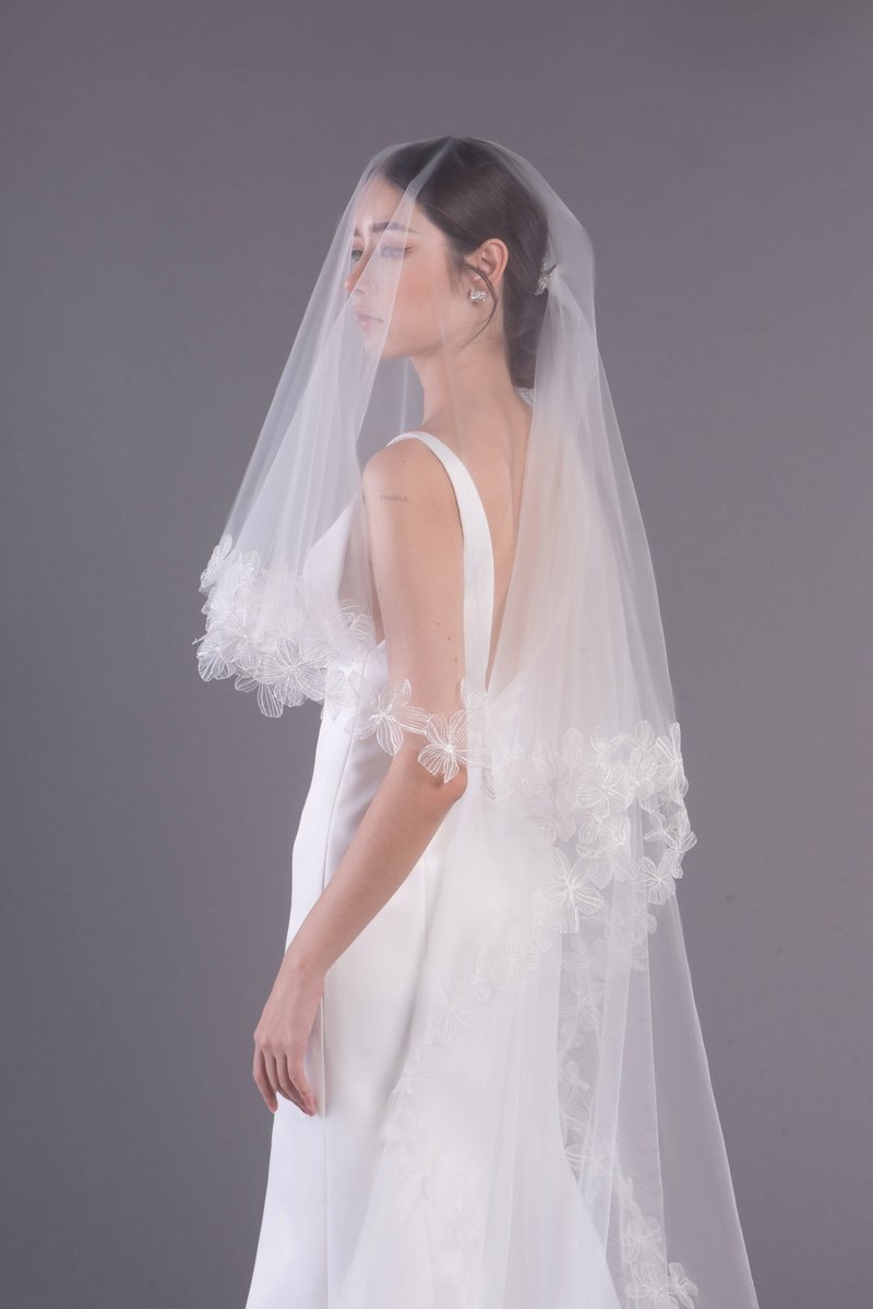 White Embroidered Flowers Veil (Discount) - 髮夾/髮圈 - 聚酯纖維 白色