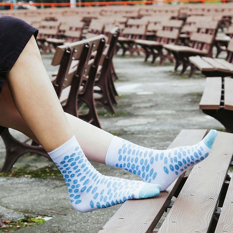 蘑菇MOGU/襪子/淺藍點點/蘑菇襪(2) - 襪子 - 棉．麻 藍色