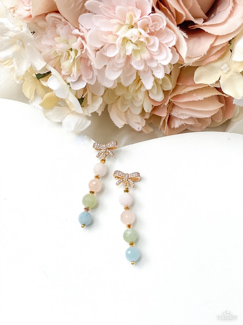 RURI | 14k gold-plated Stone butterfly earrings natural pink Stone earrings Morgan - ต่างหู - เครื่องเพชรพลอย หลากหลายสี