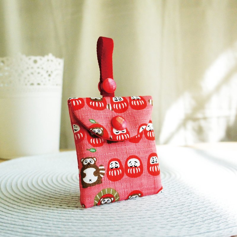 Lovely Japanese cloth [Q version civet cat Fu God pet red bag] Peace symbol bag, pink E - Omamori - Cotton & Hemp Red
