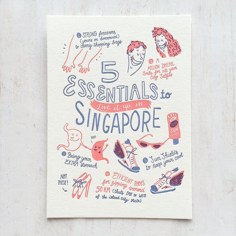 5 Essentials to live it up in Singapore Postcard - 心意卡/卡片 - 紙 