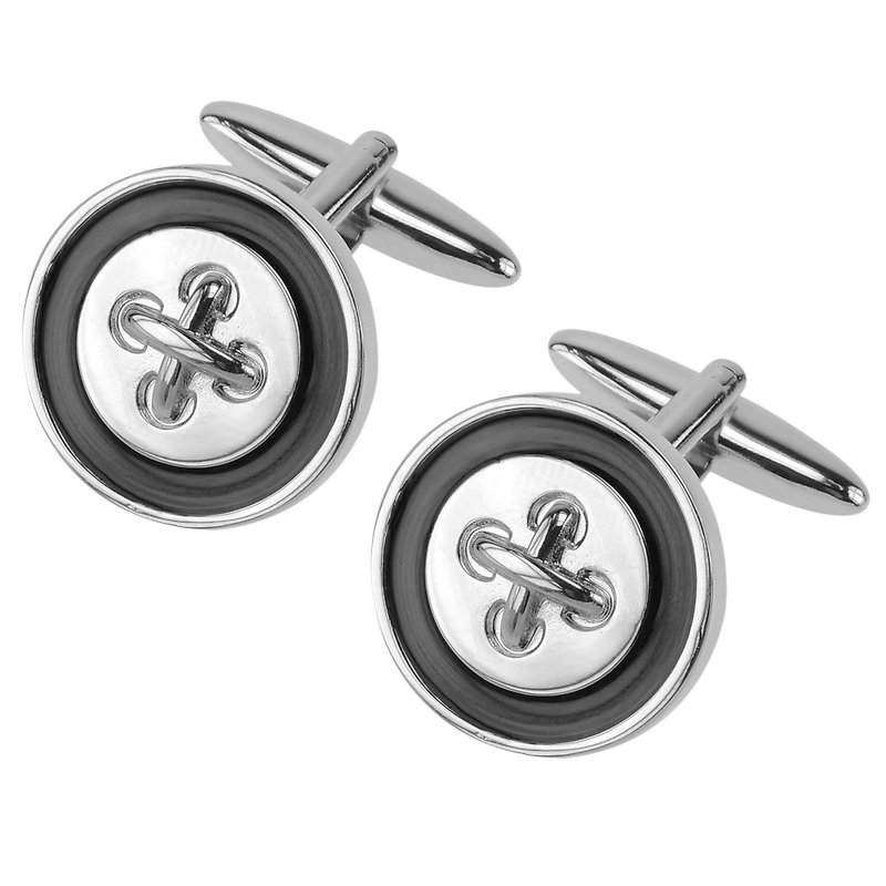 Grey Button Cufflinks - Cuff Links - Other Metals Gray