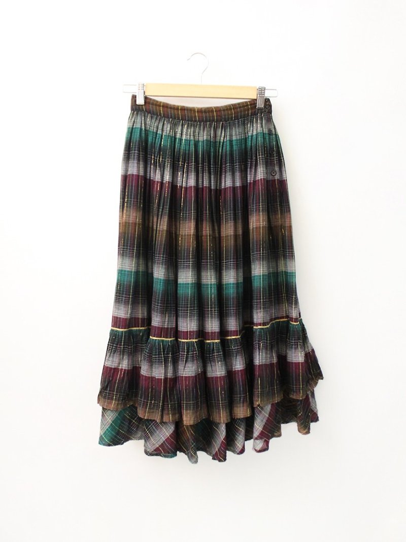 Vintage rural style black plaid checkered European and American vintage dress European Vintage Skirt - Skirts - Cotton & Hemp Black