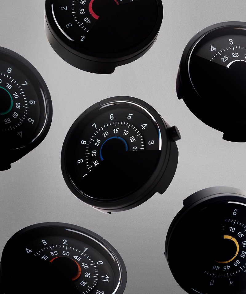 ANICORN Series 000 簡約轉盤機械手錶－純鋼霧面黑+藍色 - 男錶/中性錶 - 貴金屬 黑色