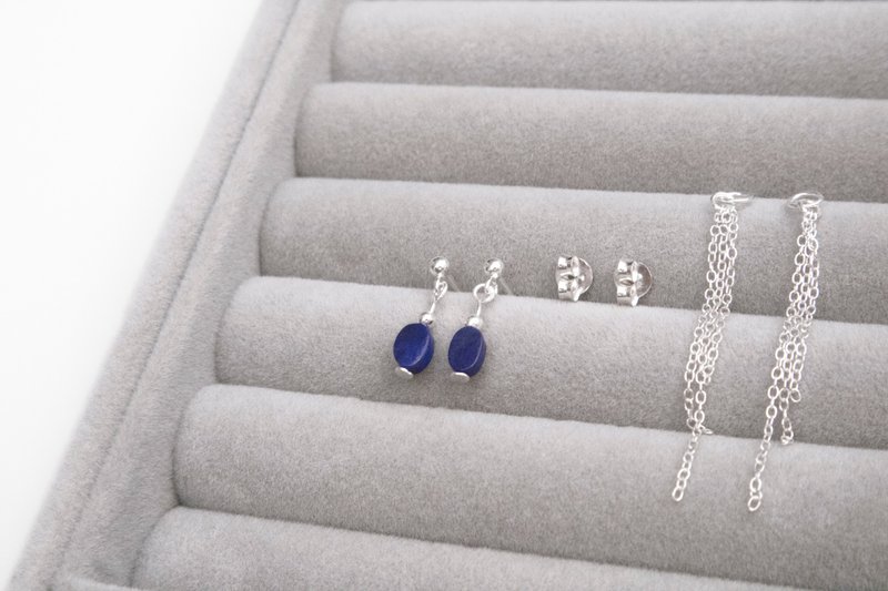 Silver Curtain / Basilica of Our Lady-Lapis Lazuli 925 Silver Earrings - Earrings & Clip-ons - Semi-Precious Stones Blue