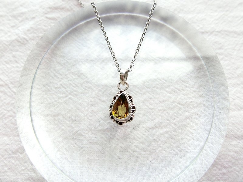 Yellow tourmaline 925 sterling silver lace necklace Nepal handmade silverware - Necklaces - Gemstone Silver