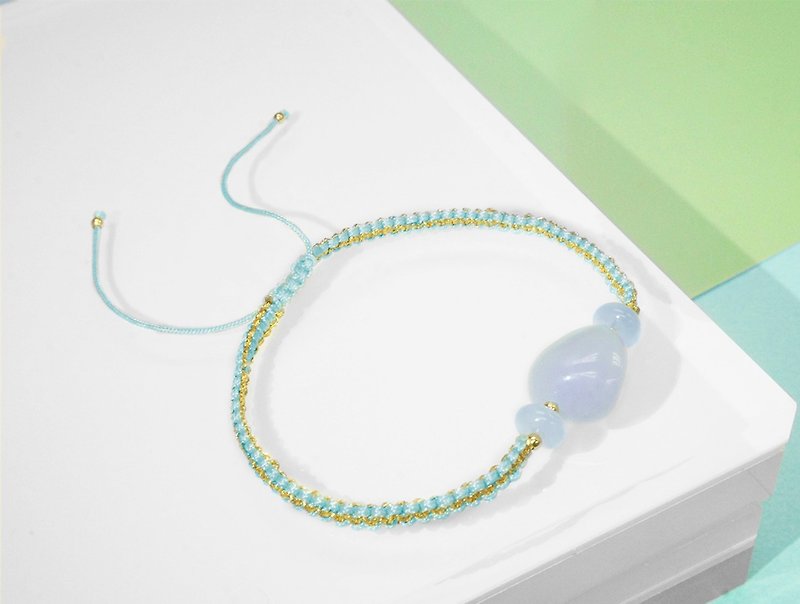 Edith & Jaz • Free Form Blue Chalcedony with Baby Blue Cord Bracelet - Bracelets - Gemstone Blue