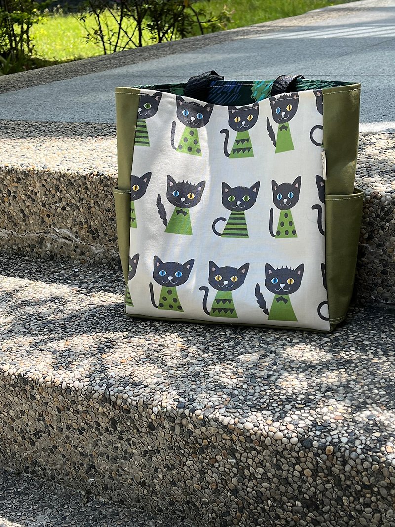 貓咪手提包 - 側背包/斜孭袋 - 棉．麻 藍色