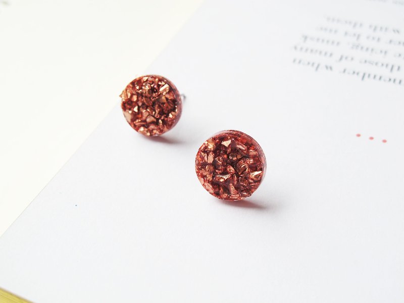  Rosy Garden bronze rocks chip resin earrings - Earrings & Clip-ons - Other Materials Orange