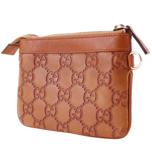 日本直送】グッチ GUCCI GG ポーチ 146570 シマレザー 茶 ユニ