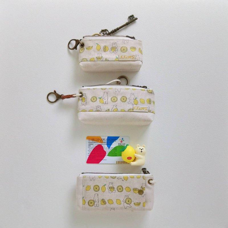 [KTG/Triangle Brick Key Bag (Large/Small)] Lemon White Bear Japanese Canvas - Keychains - Cotton & Hemp Yellow