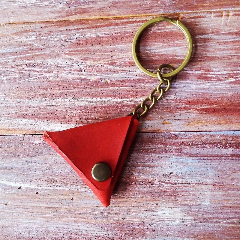 Guitar shrapnel PICK leather case necklace key ring leather case plain red Kai handmade leather - Keychains - Genuine Leather Red