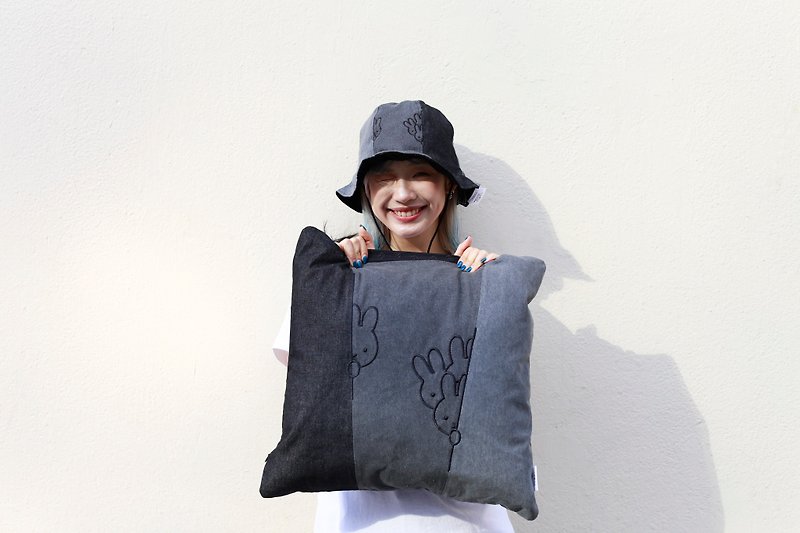 【Pinkoi x miffy】Miffy black denim patchwork 𠱸 - Pillows & Cushions - Cotton & Hemp Black