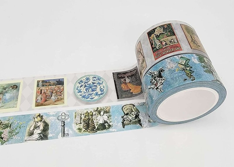 Blue Tea Party Alice in Wonderland washi Tape Set of 2 - 紙膠帶/和紙/PET - 紙 藍色