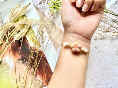 一点物 天然石 ハンドメイドブレス フォッシルコーラル 水晶