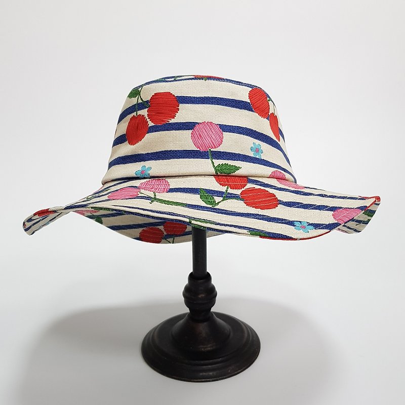 French romantic wavy market cap Japanese retro lines + cherry # romantic # sunshade # travel - Hats & Caps - Cotton & Hemp Multicolor