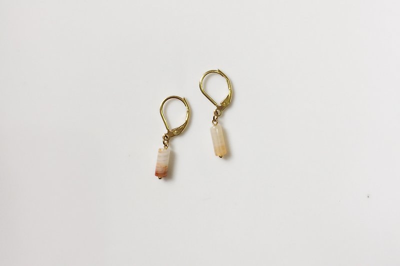 Asymmetric striped agate brass modeling earrings - ต่างหู - โลหะ สีแดง