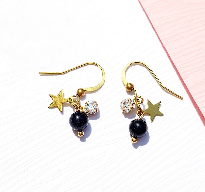 Summer Star Party - Starry Wish Blue Stone Bronze Earrings Minimalist Geometric Tanabata Custom - Earrings & Clip-ons - Crystal Blue