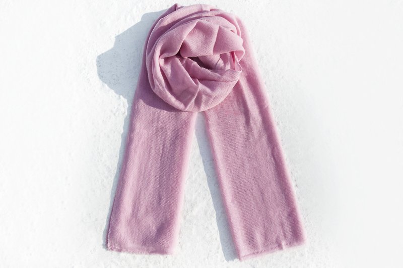 Kashmir Cashmere Pashmina Knitted Scarf Hand Knitted Cashmere Cashmere Scarf Pure Wool Scarf Shawl Ring Velvet Shawl-Rose Pink - Knit Scarves & Wraps - Wool Pink
