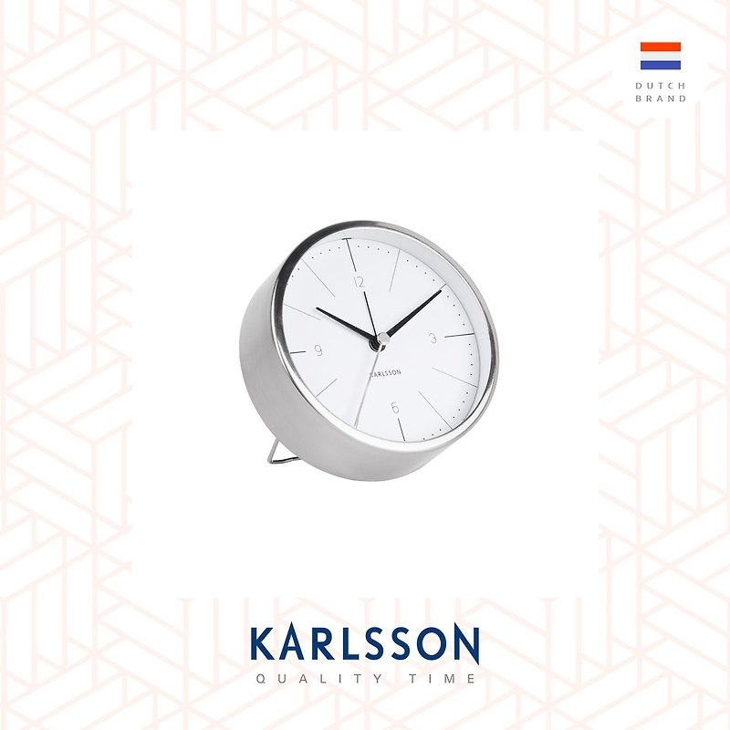 荷蘭Karlsson, Alarm clock Normann brushed steel white - 時鐘/鬧鐘 - 其他金屬 白色