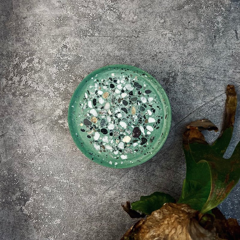Terrazzo‧Stone Stone Storage Dish/Storage-Round Dish (Old House Green) Stone Form - กล่องเก็บของ - ปูน สีเขียว