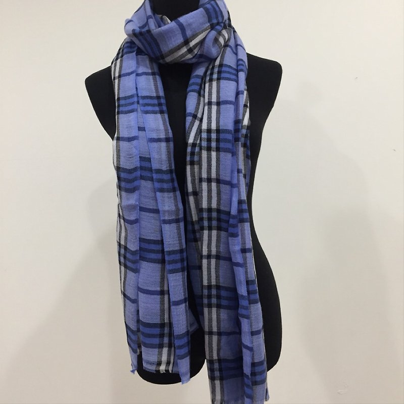 【Classic】【Cashmere Cashmere Scarf/Shawl】British Blue Plaid Ring Velvet Applicable for Four Seasons - Knit Scarves & Wraps - Wool Blue