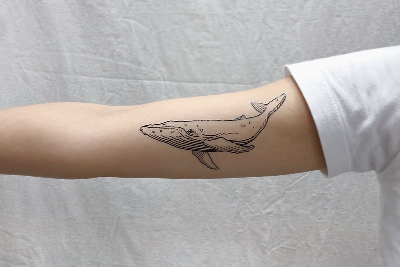 cottontatt 藍鯨 鯨魚 手繪 紋身貼紙 - 紋身貼紙 - 其他材質 黑色
