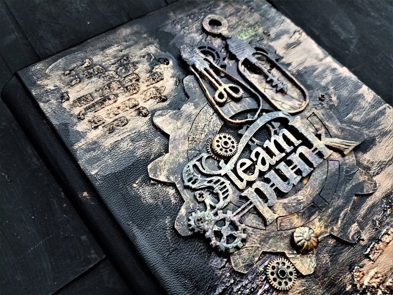 Steampunk journal blank handmade for sale Mechanic notebook mechanical book - 筆記本/手帳 - 紙 黑色