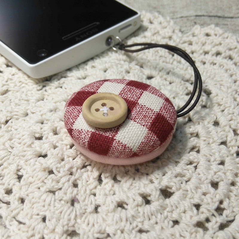 Chomii. Macaron series screen wipe charm earphone plug red button - Charms - Cotton & Hemp Red