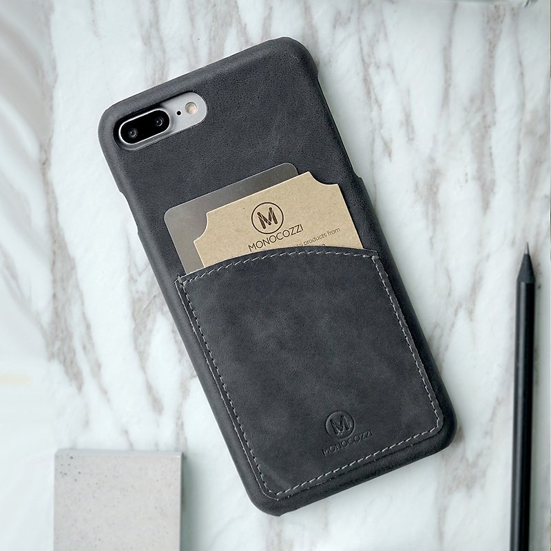 Exquisite | Genuine Leather Case with Pocket for iPhone 7 Plus - Phone Cases - Paper Black