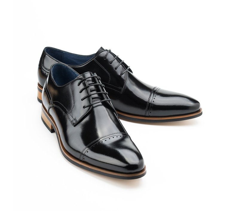 Pointed Toe Brushed Horizontal Derby Black - Men's Leather Shoes - Genuine Leather 