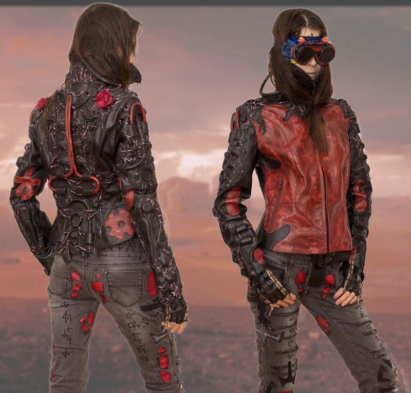 Post-Apocalyptic style jacket real leather imitation of deterioration,futuristic - 女大衣/外套 - 真皮 黑色