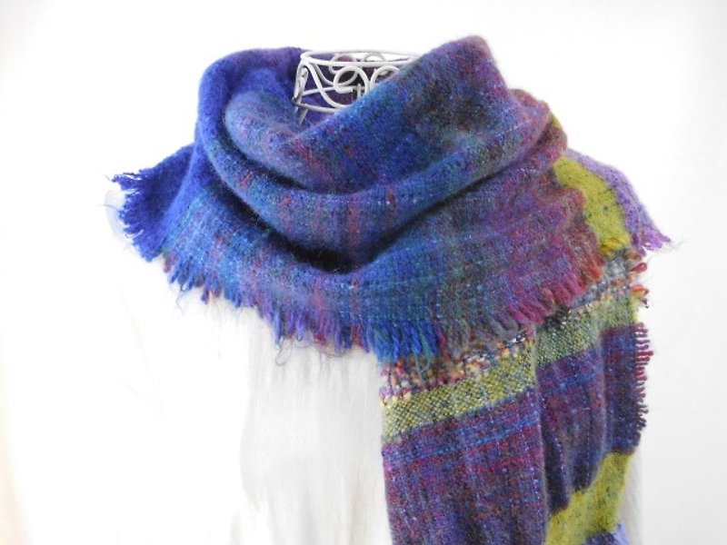 Hand-woven (Christmas carol _ 1) wool · gold lame · long stall - Scarves - Other Materials Blue