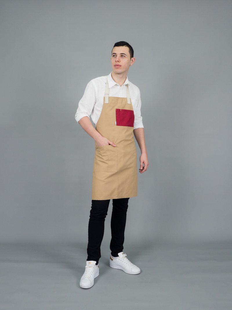 Pebble apron (Cherrywood Red) - 圍裙 - 棉．麻 卡其色