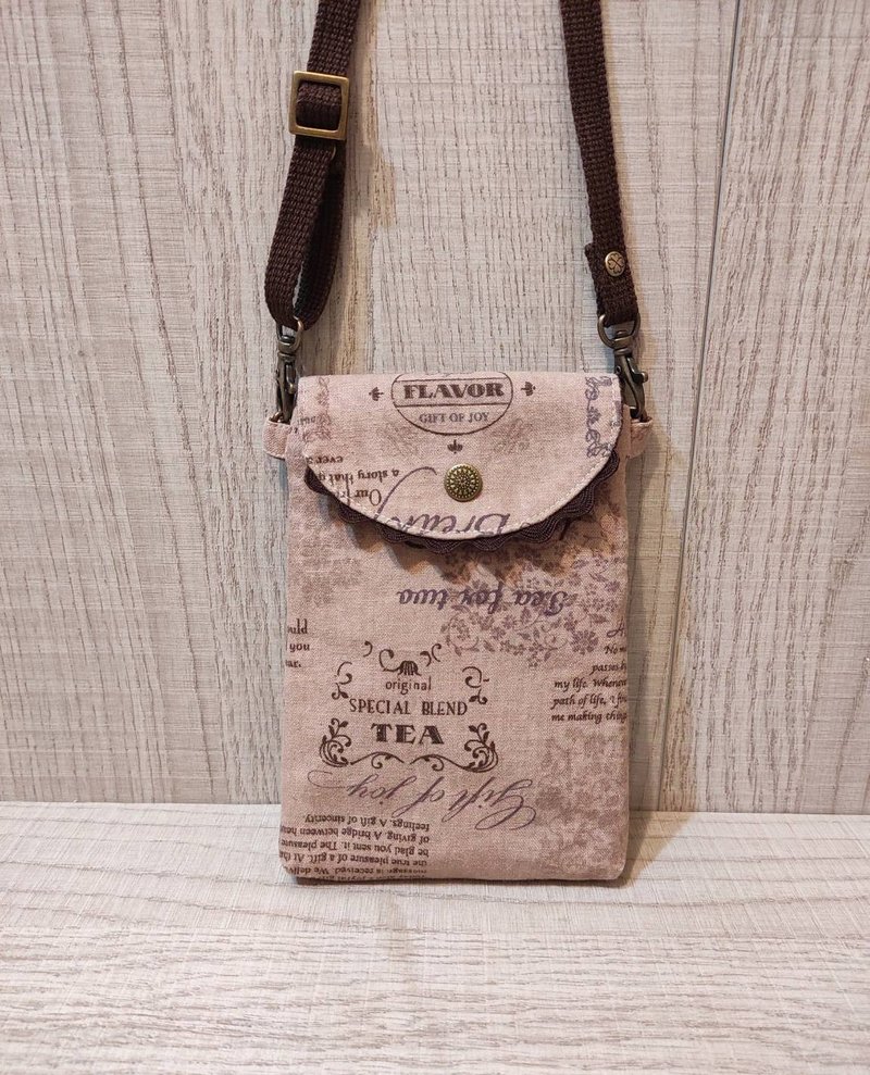 Mobile phone bag with zipper - country style cocoa color - กระเป๋าแมสเซนเจอร์ - ผ้าฝ้าย/ผ้าลินิน 